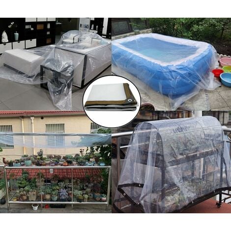 Bâche Transparente avec Oeillets Exterieur Plastique Serre terrasse bâches  de Protection étanche pour extérieur Meubles Jardin 2x1m