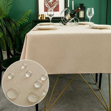 1 Nappe Ronde 90 cm en Lin & Coton Anti-Tache Lavable Beige Couverture de  Table