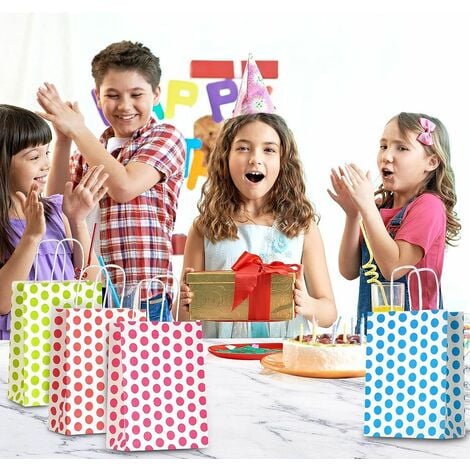 Paquet de 24 sacs en papier coloré avec poignée, petit sac cadeau, sac de fête  d'anniversaire pour enfants, cadeau de mariage, fête de fête, fête, Noël,  Halloween, anniversaire, 22 x 8 x 16 cm