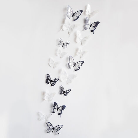 16 Adhésifs décoratifs 3D papillons blancs