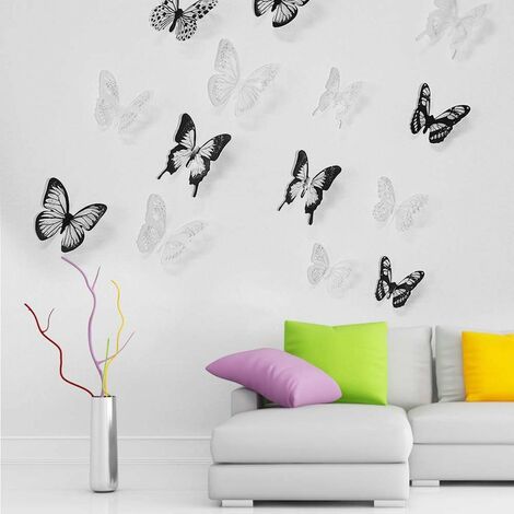 Stickers muraux avec fleur de papillon noir, autocollant en 3D