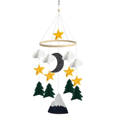 Carillon Éolien Mobile pour Bébé en Bois avec des Nuages, des Étoiles et  des Lunes Boules en Feutre Décoration de Lit de Bébé à Suspendre Cadeau  pour