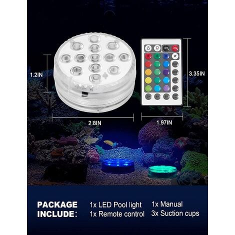 Lumière LED Submersible, Lumières Sous Marines 16 Couleurs, 13 s LED Lampe  Piscine avec Télécommande RF, Lumières de Baignoire étanche(4 Pièce)