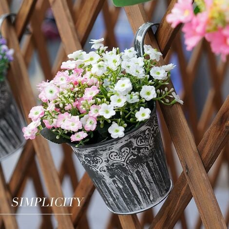 5pcs Pots de Fleurs à Suspendre en Fer Style Vinage avec Crochets Anses  Seau de Plante