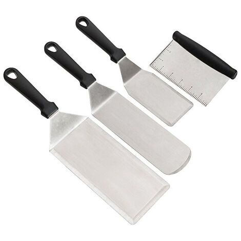 Ensemble de spatules en acier inoxydable – Grattoir plat spatule à crêpes,  hamburger – Ustensile en métal idéal pour barbecue, grill plat en fonte