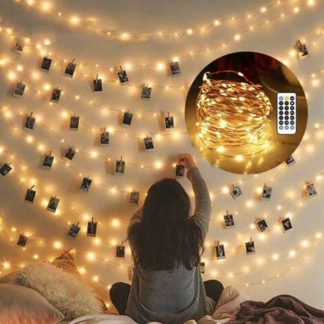 Guirlande lumineuse pour chambre à coucher, 10 m, 100 LED, blanc chaud,  alimentée par USB, lumières