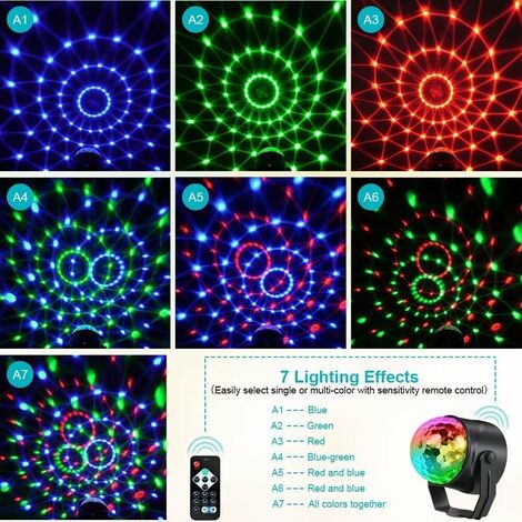 Lampe de Scène pour Disco, 7 RGB Couleur Lumière Fête Commande Sonore Mini  Projecteur Boule Cristal avec Télécommande, pour Fête/Noël/Bar/Club/DJ  Disco