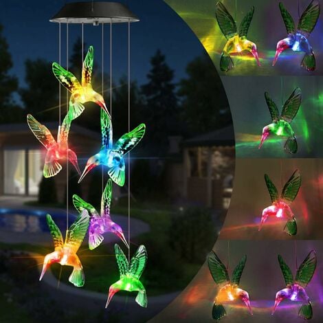 Carillon éolien lumineux à énergie solaire en forme de colibris à  changement de couleur – Lumières à