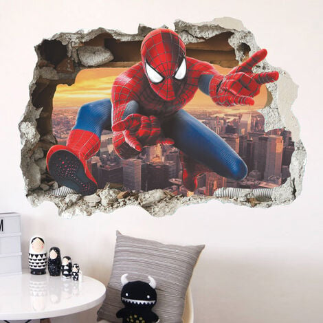 Stickers Muraux Spiderman Triomphe 3D Effect Autocollants Chambre Decor  Décoration Sticker Adhesif Mural Géant Répositionnable Stickers