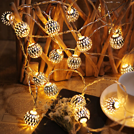 Guirlande lumineuse marocaine LED – Longueur totale 3M 20 LED blanc chaud  Deco cocooning Boules argentées style