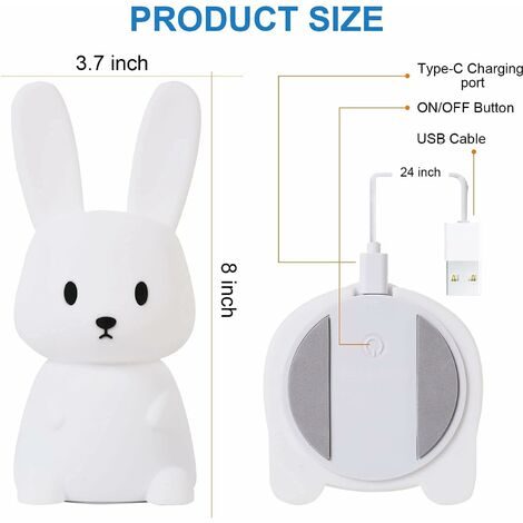 Lapin Veilleuse Bebe Tactile Triomphe 7 Couleurs USB Rechargeable