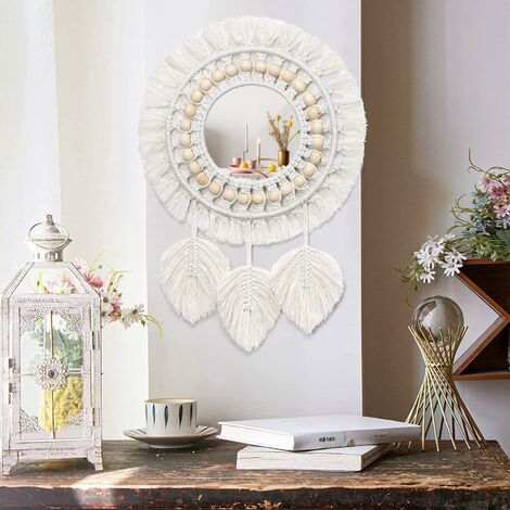 GABRIELLE Miroir mural suspendu avec franges en macramé 2 ensemble petit  miroir décoratif bohème rond pour