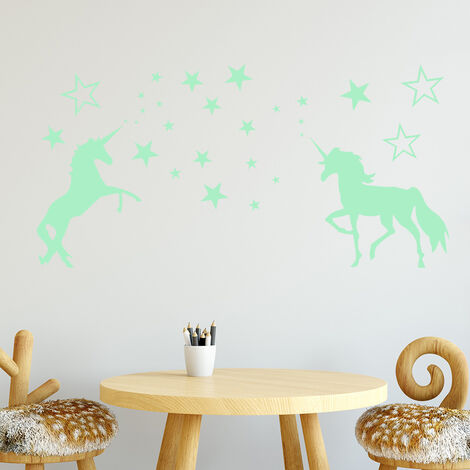 Sticker mural lumineux licorne, licorne lumineuse, étoiles lumineuses,  autocollant