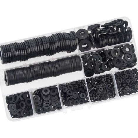 600 Pcs Noir Nylon Caoutchouc Rondelle Plate Assortiment Kit pour M2 M2.5  M3 M4 M5