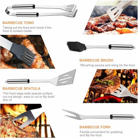 5Pcs Ustensiles Barbecue, Kit Barbecue Outil de Barbecue en Acier  Inoxydable, Set Barbecue Portable, Ustensiles pour