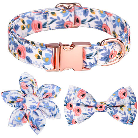 Flamingo Pet Products -Accessoire pour collier 1 noeud et 1 fleur bleu ou  rose pour chien