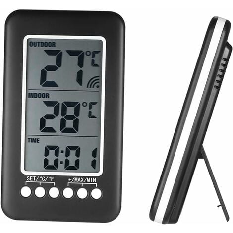 Thermomètre interieur sans fil, LCD ℃ / ℉ Thermomètre intérieur/extérieur  numérique Horloge Horloge Mesure de température avec transmetteur