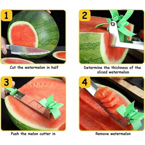 2 en 1 Trancheuse de pastèque Cutter-acier inoxydable Fruit Cutting Fork  Melon Cube Outil de coupe pour gadget de cuisine