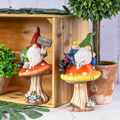 Nain de Jardin Drôle Ensemble de 2 Figurines de Jardin Nain de 17cm Allongé  sur Les