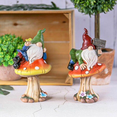 Nain de Jardin Drôle Ensemble Figurines de Jardin Nain de 17cm Allongé sur  Les Champignons en