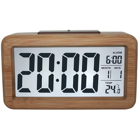 Réveil Numérique en Bois,Réveil LED Horloge Digitale sans Tic-tac avec  Affichage Date, Température, Horloge