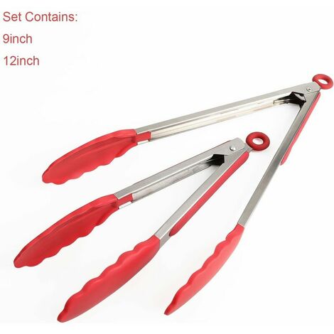 2X(Lot de 4 pinces de cuisine multifonctions en silicone et acier