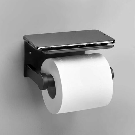 Porte-Papier Toilette, Porte-Papier Hygiénique Mural avec étagère de  Rangement, Auto-Adhésif 3M, Aluminium (Noir)，