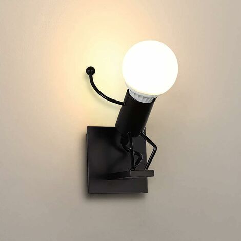 Moderne Lampe Murale Applique Créatif Simplicité Design Petite Personne  Créatif E27 Luminaire Noir pour Chambre d'enfant Couloir Décoratives  Eclairage