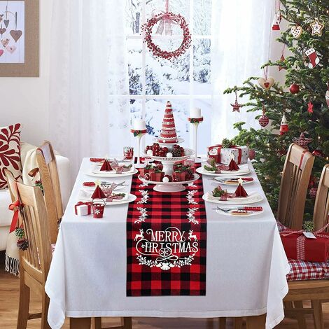 Chemin de table en coton tartan de Noël,nappe décorative rouge de
