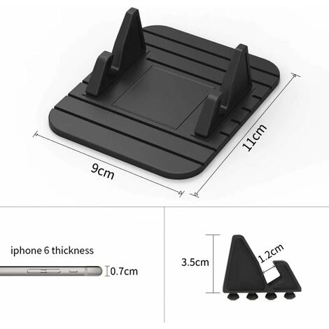 Support de tableau de bord de voiture antidérapant, Support de voiture  universel en silicone Support de téléphone portable Support de téléphone  portable de tableau de bord de voiture Noir， Oi-FRIS