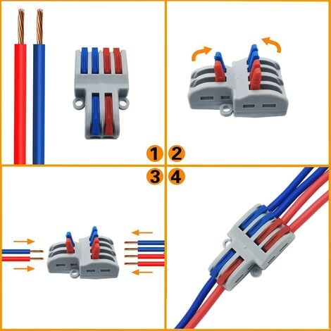 Connecteurs électriques rapides avec levier, 80 pcs 1 fil 2 bornes de  connexion rapide, domino électrique rapide, connecteur de fil de câble peut  être librement com