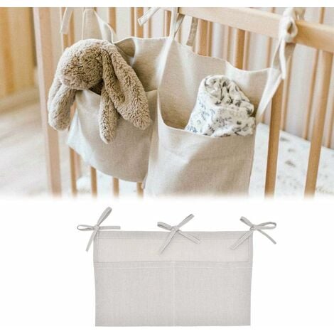 Organisateurs de lit Bébé, Sac de Rangement à Suspendre pour Lit de Bébé  avec 2 Poches, Très Approprié pour Ranger Vêtements, Couches, Jouets，