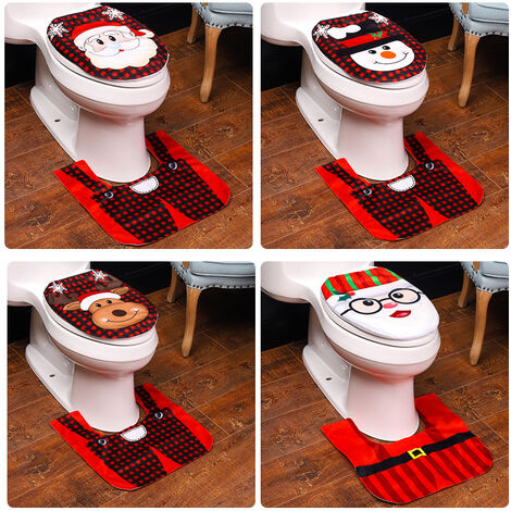 Tapis de salle de bain 3 pièces en microfibre douce, Tapis de salle de bain  + Tapis de contour + Housse de siège de toilette, antidérapant,rouge