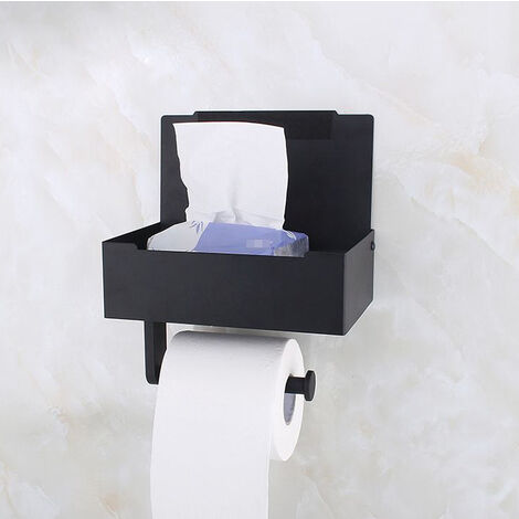 Porte Papier Toilette Mural Support Papier Toilette sans Perçage en Inox  avec 2 Porte Rouleau et Boîte à Lingettes Humides Noir