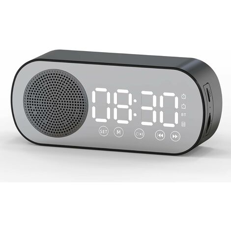 Réveil Enceinte Bluetooth Radio FM Haut-Parleur Double USB Noir