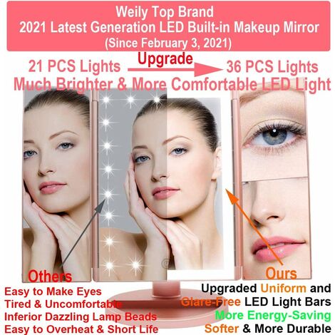 Miroir de maquillage LED en diamant réglable pour filles, lumière de  bureau, écran tactile, lampe à