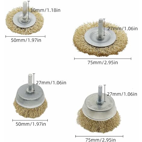 9Pieces Brosse metallique pour perceuse métallique meuleuse circulaire avec  kit de brosse à tige 1/4 pouce pour rouille