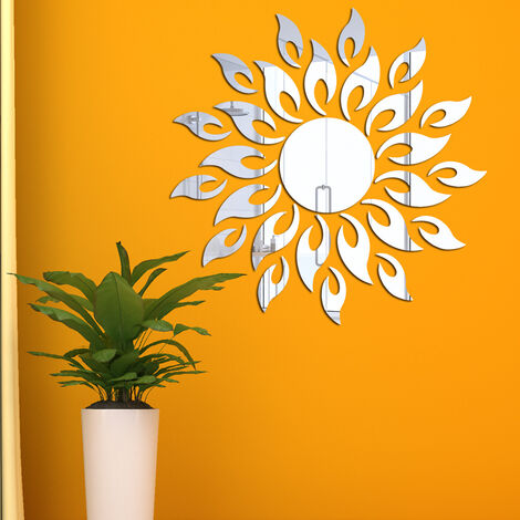 Acrylique Miroir Sticker Mural Adhésif Garde-Robe Décoration Fleur