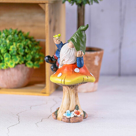 Nain de Jardin Drôle Ensemble de 2 Figurines de Jardin Nain de 17cm Allongé  sur Les Champignons en Résine Synthétique avec Signe de Bienvenue Nain de  Jardin Statue de Décoration