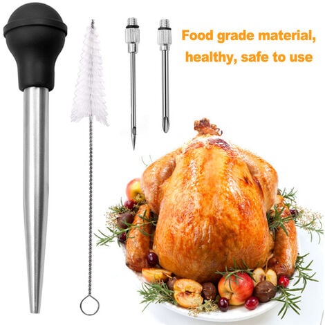 Poire à Jus Pipette Cuisine Aiguille d'Injection avec Brosse de Nettoyage  pour Cuisson BBQ,Poires à Sauce en Acier Inoxydable 304 et Caoutchouc