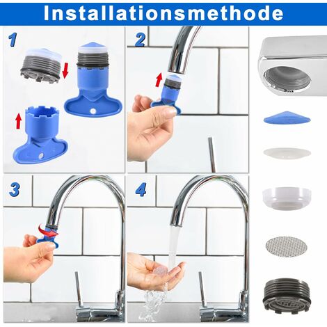 6pcs, Mousseur M18.5,Embout Cuisine Salle de Bain, Aerateur de Robinet  d'evier Plastique pour Économiseur l'eau avec 2 Clé, Bleu 