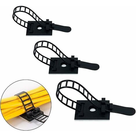 9 Pc corde auto-adhésif autocollant Collier attache câble porte clip noir  25.4mm 