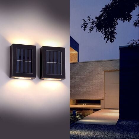 Lampe Solaire Extérieur BR-Vie 2pcs Applique Murale LED Extérieure Étanche Lampes  Solaires Haut et Bas pour Jardin Patio Garage Allée - Blanc Chaud