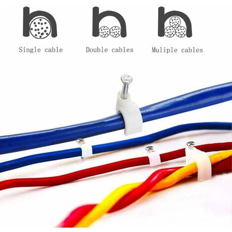 Attache Cable - Range Cable - Fixation Cable électrique - Clips Cable -  Serre Cable - Cavalier Cable - Attache-câble avec Clou Acier - 100 Attache