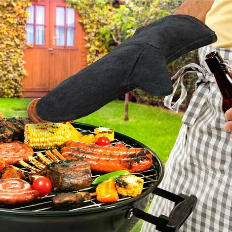 Gant anti-chaleur en croûte de cuir pour barbecue et cheminée