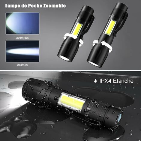 Mini Lampe Torche, Lampe de Poche Ajustable Zoomable, 3 Modes Lampe Torche  LED Ultra Puissante avec