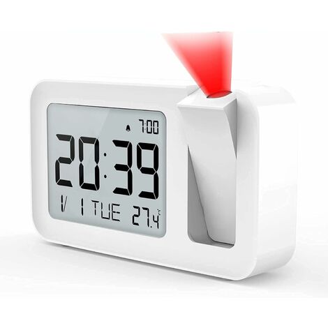 Reveil Projecteur avec Radio, Horloge Numérique, Réveil avec Port de USB, 3  Niveaux de Luminosité Réglables, Snooze et 15 Niveaux de Volume, 12/24h,  pour Chambre, Maison, Bureau