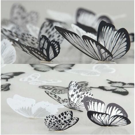 Autocollant papillon en cristal noir/blanc, 18 pièces, autocollant