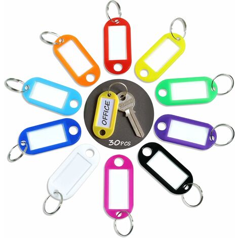 Porte Cles Etiquette, Porte-clés avec étiquettes Etiquette Porte Nom  Etiquette Clef Plastique (10 Couleurs, Paquet de 100)