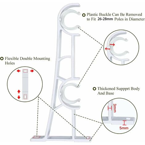 Lot 2 supports tringle blanche pour volet roulant Diam 20 - 28mm
